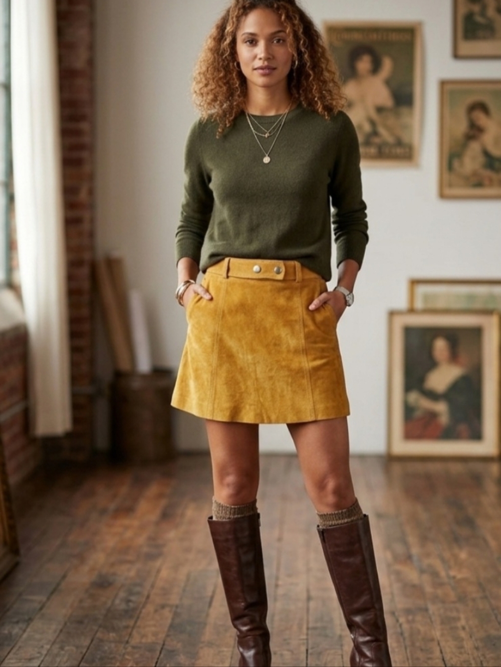 Zara suede 4369/040/305 belt mini skirt new Golden brown color Size M